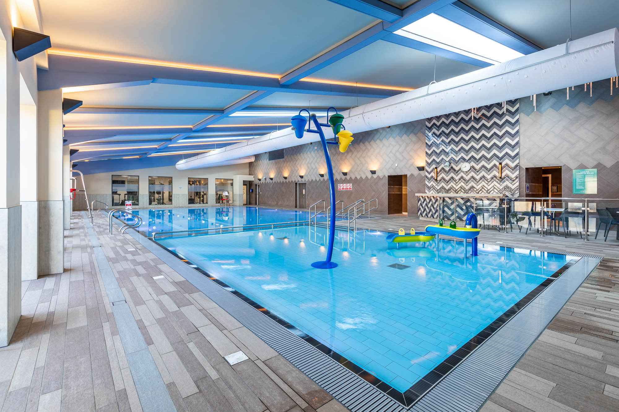 A shot of the Norfolk Woods pool with the water feature